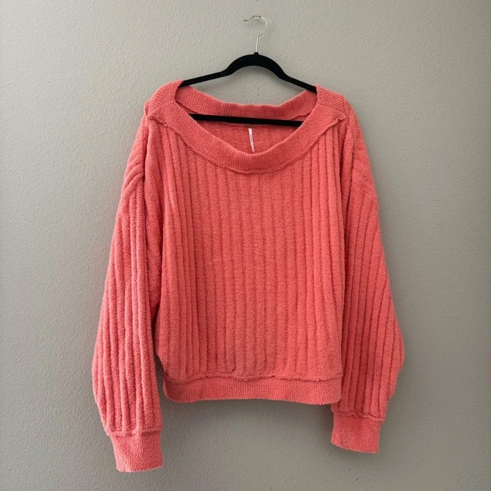 FREE PEOPLE Cabin Fever Pullover Top Sweater In Coral Size Large